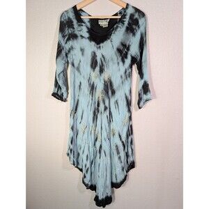 Jessica‎ Taylor Blue Tie Dye Dress S M Asymmetrical